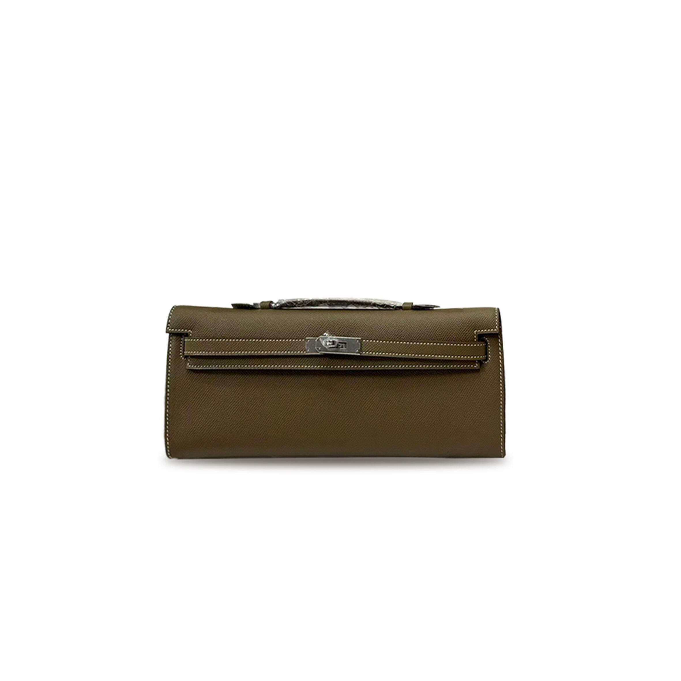 HERMÈS KELLY WALLET ETOUPE GREY EPSOM LEATHER PALLADIUM PLATED HARDWARE (31*14*3cm)